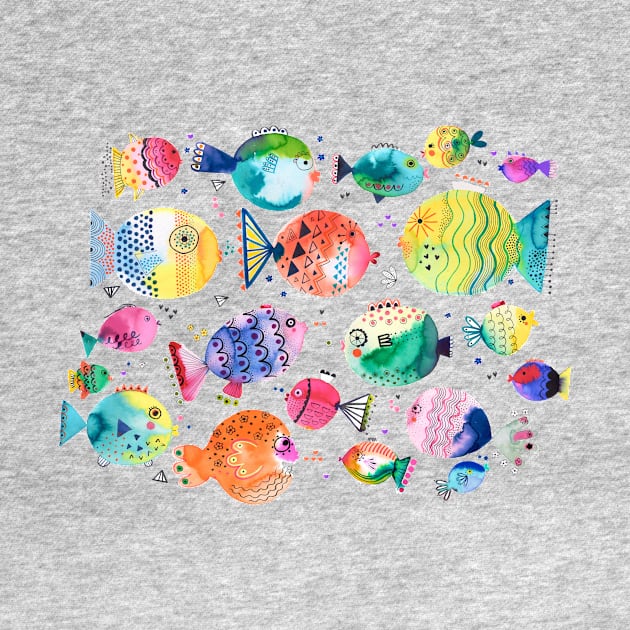 Watercolor Puffer Fishes by ninoladesign